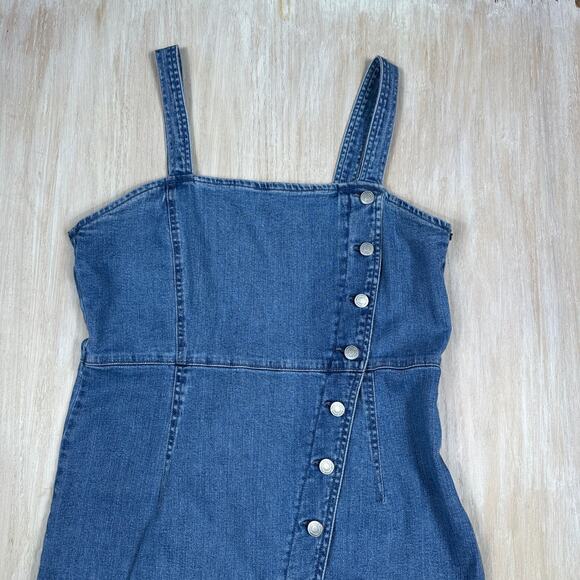 Vero Moda Blue Denim Button Front Sleeveless Bodycon Summer Midi Dress Large - Picture 2 of 12